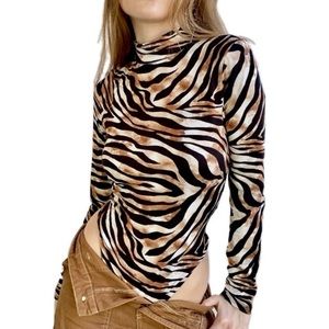 Long Sleeve Animal Print Turtleneck Bodysuit - Medium